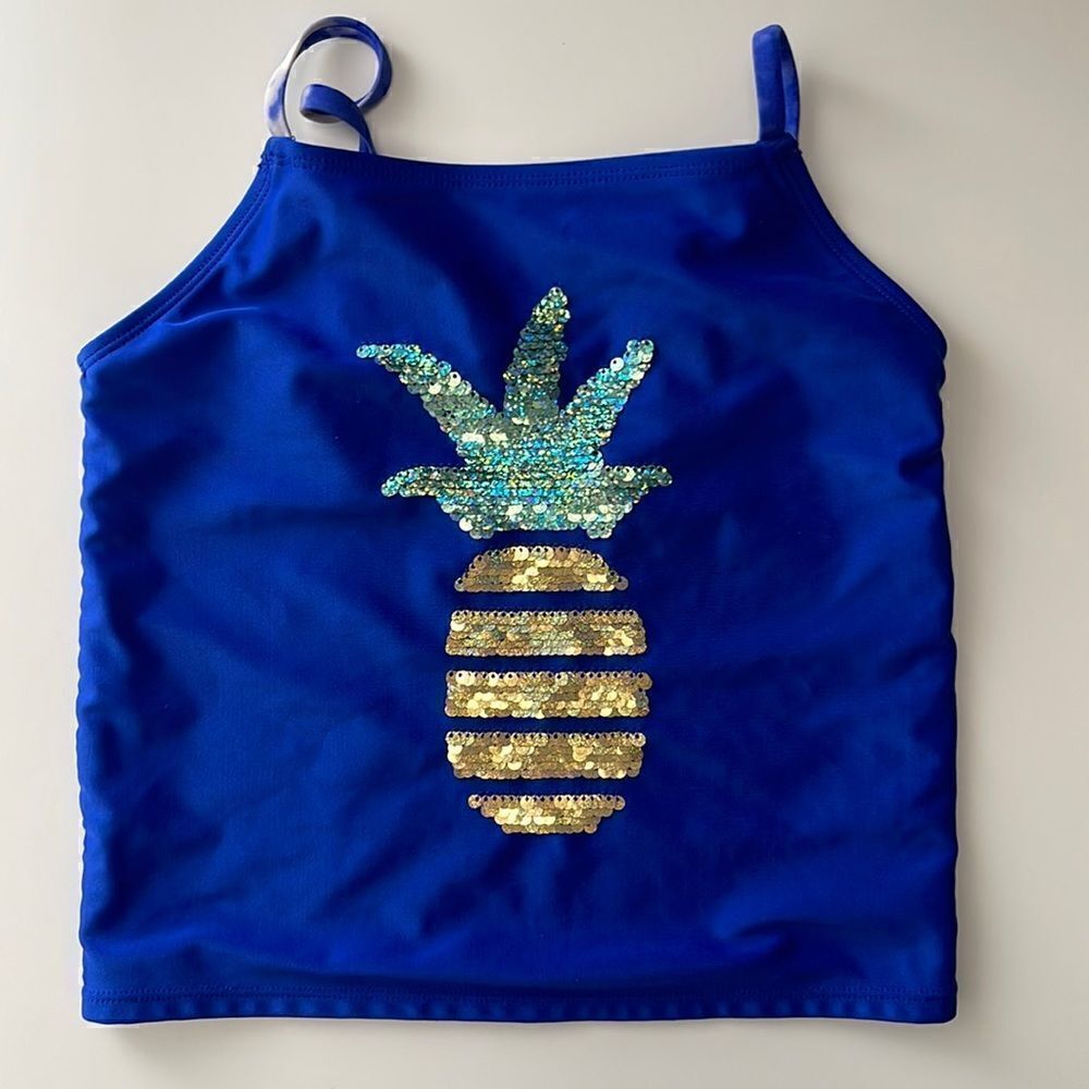 Cat and Jack pineapple swim tank.  Reversible sequins. Size Medium (7/8).